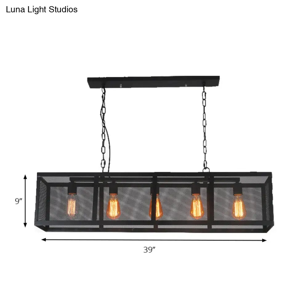 DecorBites™ Industrial Mesh Shade Pendant Light with 5 Black Iron Heads for Dining Room Island