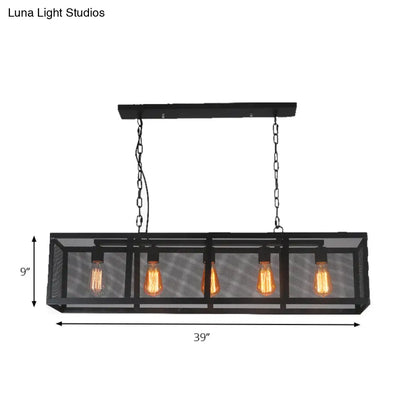 DecorBites™ Industrial Mesh Shade Pendant Light with 5 Black Iron Heads for Dining Room Island