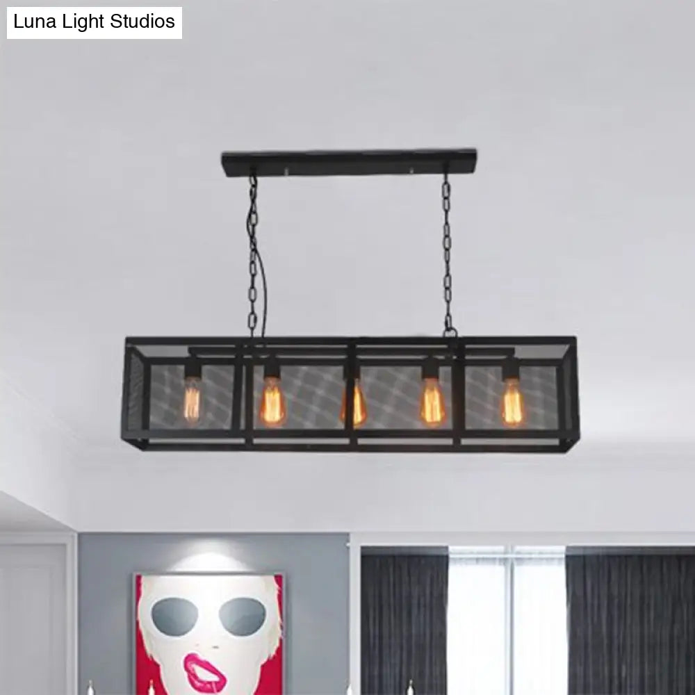DecorBites™ Industrial Mesh Shade Pendant Light with 5 Black Iron Heads for Dining Room Island