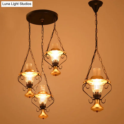 Industrial Metal 1/3-Light Cluster Pendant with Clear Glass for Restaurants