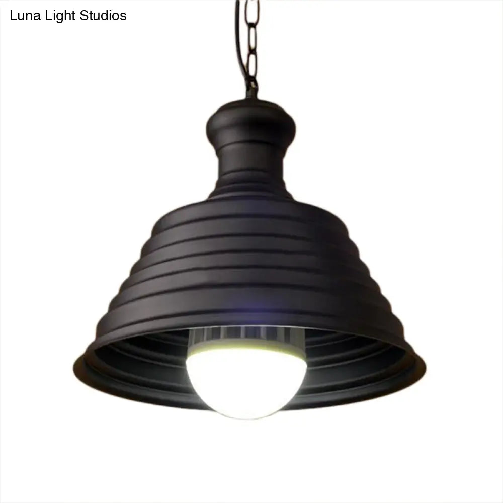 Industrial Metal 1-Light Bell Hanging Pendant Lamp with Ribbed Design & Bronze Finish - Ideal for Restaurants