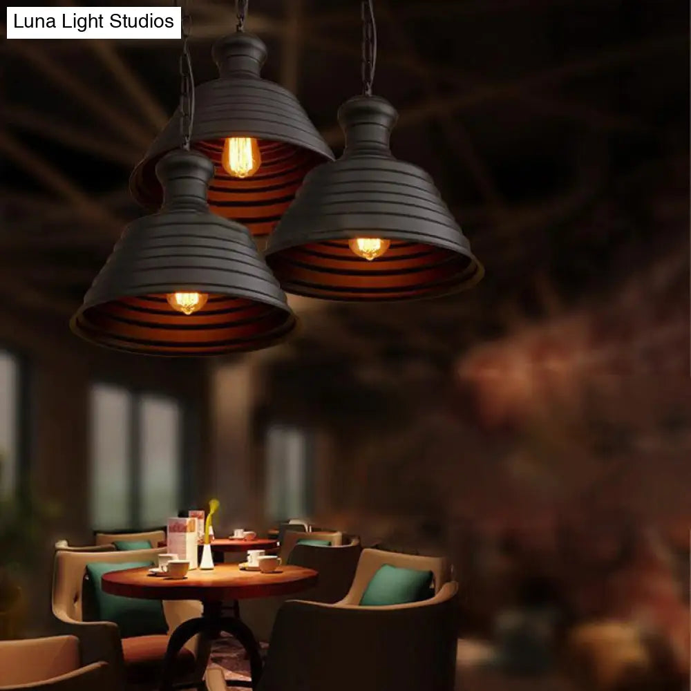 Industrial Metal 1-Light Bell Hanging Pendant Lamp with Ribbed Design & Bronze Finish - Ideal for Restaurants