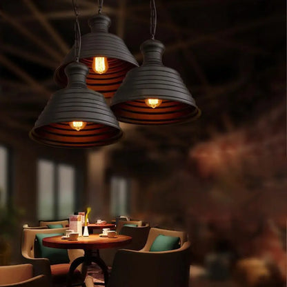 Industrial Metal 1-Light Bell Hanging Pendant Lamp with Ribbed Design & Bronze Finish - Ideal for Restaurants