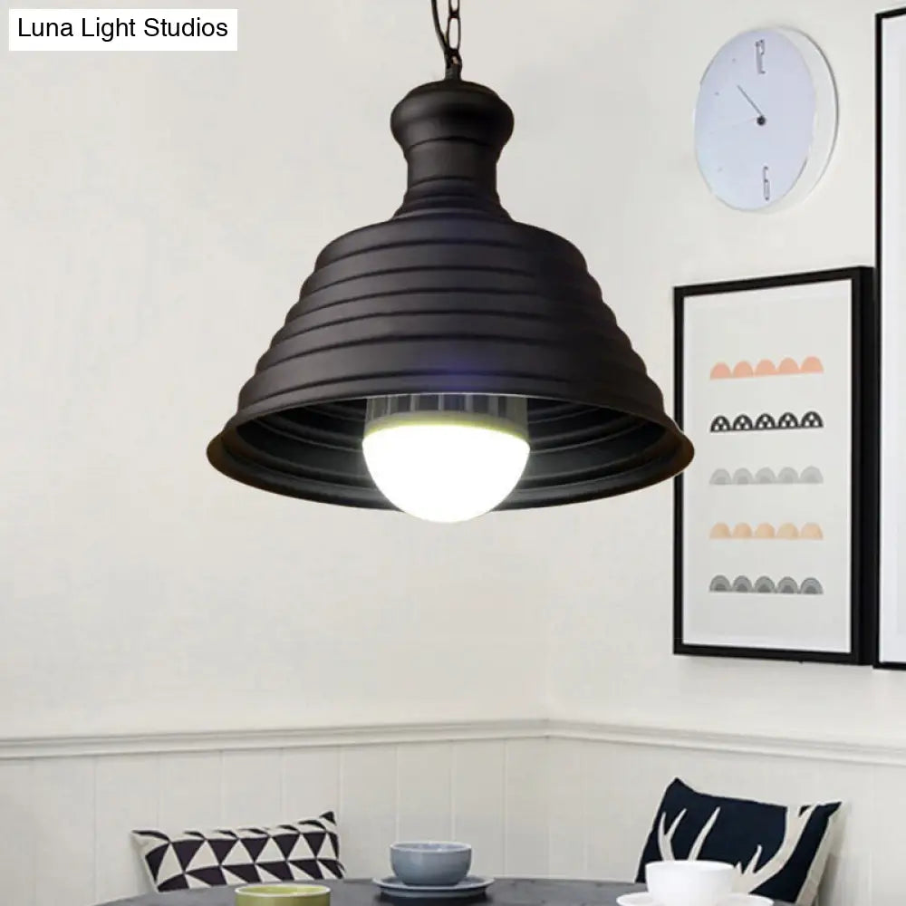 Industrial Metal 1-Light Bell Hanging Pendant Lamp with Ribbed Design & Bronze Finish - Ideal for Restaurants