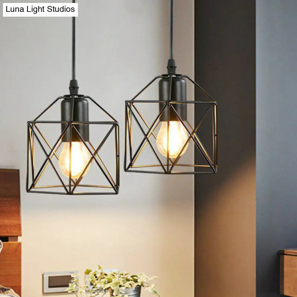 Industrial Metal 1-Light Black Cage Pendant Light - Stylish Bedside Fixture