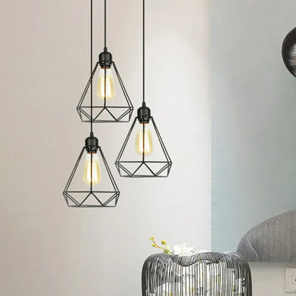 Industrial Metal 1-Light Black Cage Pendant Light - Stylish Bedside Fixture