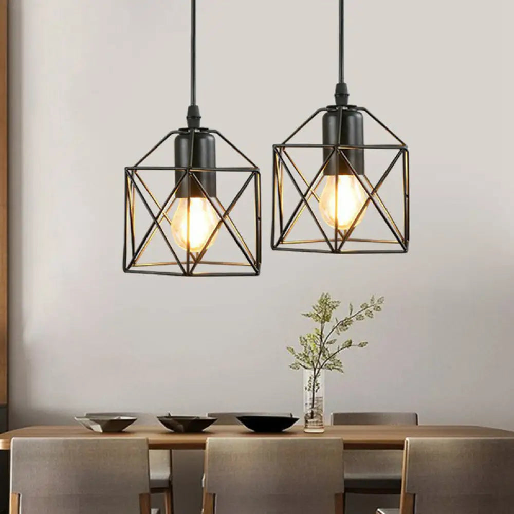 Industrial Metal 1-Light Black Cage Pendant Light - Stylish Bedside Fixture