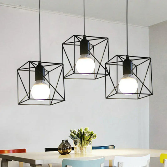 Industrial Metal 1-Light Black Cage Pendant Light - Stylish Bedside Fixture