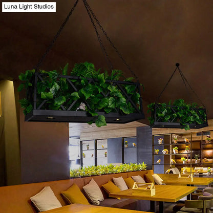 DecorBites™ Industrial Metal 2-Head Black Rectangular Island Lighting Fixture - LED Ceiling Light for Restaurants and Plants