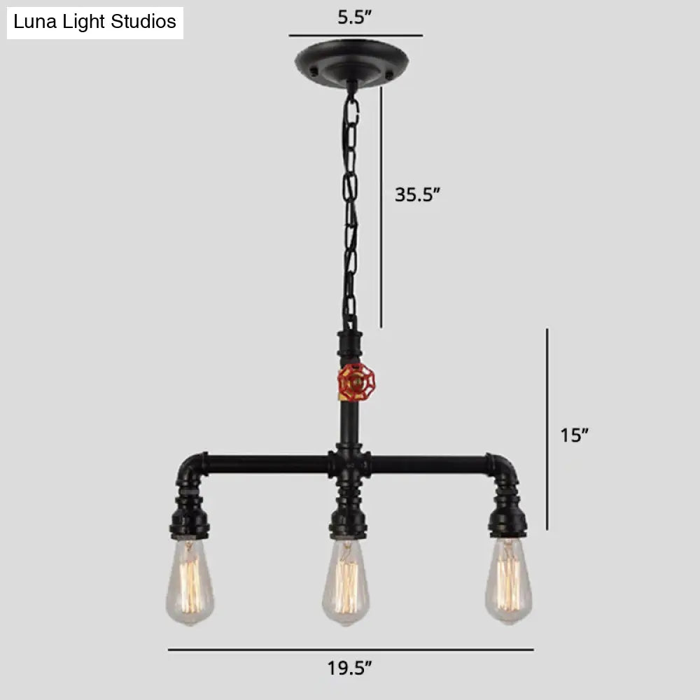 DecorBites™ Industrial Metal 3-Head Hanging Light with Red Valve Decor - Water Pipe Restaurant Island Lamp