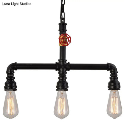 DecorBites™ Industrial Metal 3-Head Hanging Light with Red Valve Decor - Water Pipe Restaurant Island Lamp