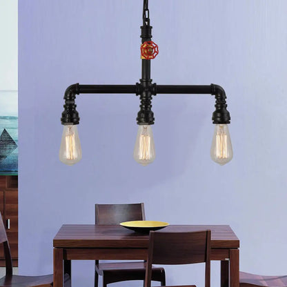 DecorBites™ Industrial Metal 3-Head Hanging Light with Red Valve Decor - Water Pipe Restaurant Island Lamp