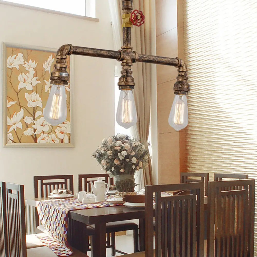 DecorBites™ Industrial Metal 3-Head Hanging Light with Red Valve Decor - Water Pipe Restaurant Island Lamp