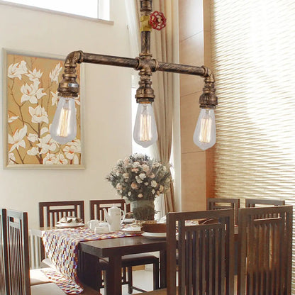 DecorBites™ Industrial Metal 3-Head Hanging Light with Red Valve Decor - Water Pipe Restaurant Island Lamp