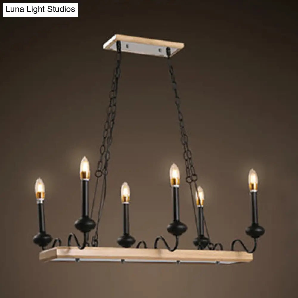 DecorBites™ Industrial Metal 6-Bulb Indoor Island Pendant Light with Wooden Canopy - Black Finish