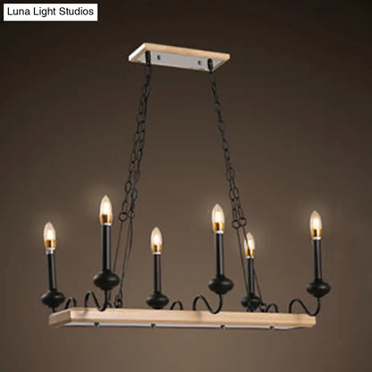 DecorBites™ Industrial Metal 6-Bulb Indoor Island Pendant Light with Wooden Canopy - Black Finish