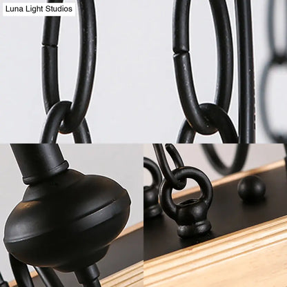 DecorBites™ Industrial Metal 6-Bulb Indoor Island Pendant Light with Wooden Canopy - Black Finish