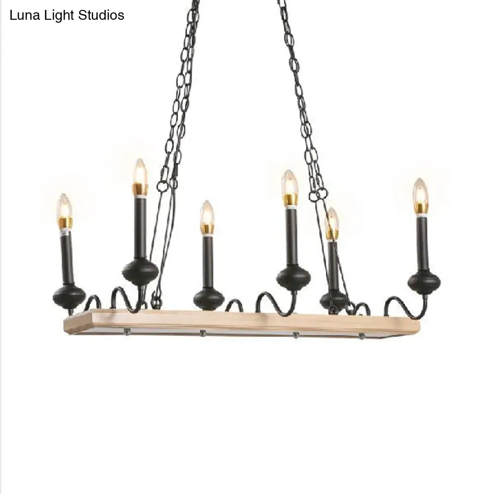 DecorBites™ Industrial Metal 6-Bulb Indoor Island Pendant Light with Wooden Canopy - Black Finish