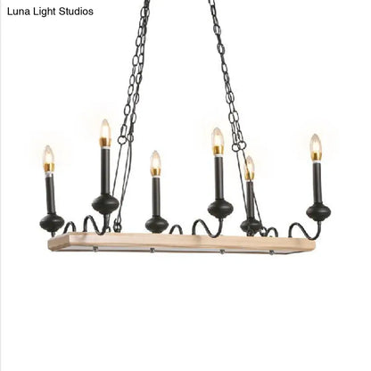DecorBites™ Industrial Metal 6-Bulb Indoor Island Pendant Light with Wooden Canopy - Black Finish