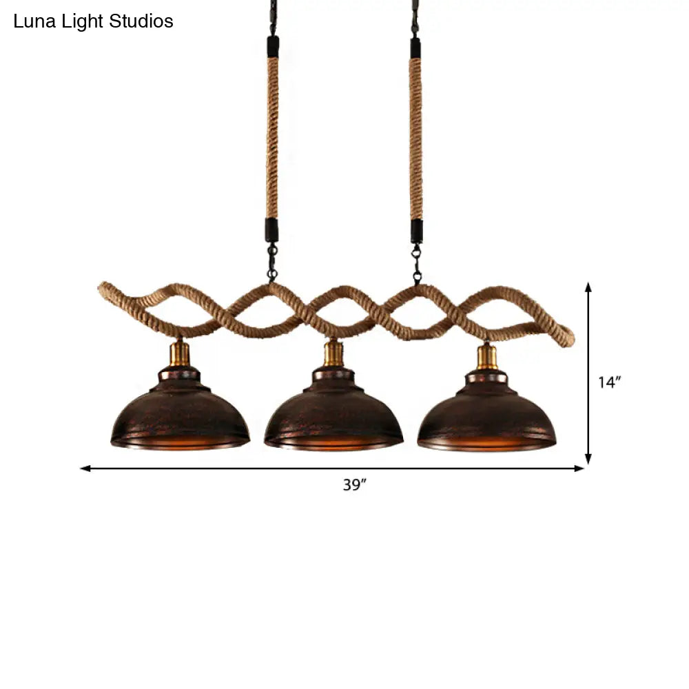 DecorBites™ Industrial Metal and Rope Pendant Light - Rustic Kitchen Island Lamp Kit with 3 Lights