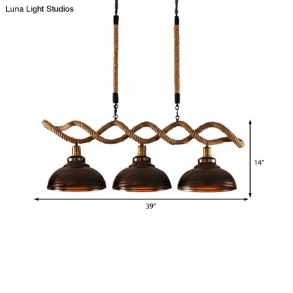 DecorBites™ Industrial Metal and Rope Pendant Light - Rustic Kitchen Island Lamp Kit with 3 Lights
