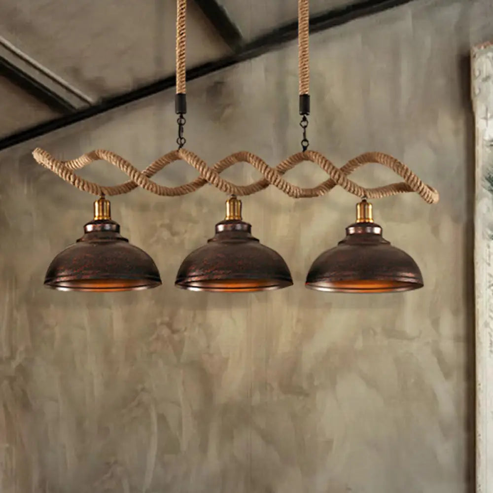 DecorBites™ Industrial Metal and Rope Pendant Light - Rustic Kitchen Island Lamp Kit with 3 Lights