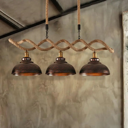 DecorBites™ Industrial Metal and Rope Pendant Light - Rustic Kitchen Island Lamp Kit with 3 Lights