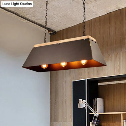 DecorBites™ Industrial Metal and Wood Pendant Lamp - 3 Lights Island Lighting with Trapezoid Shade in Black for Dining Room