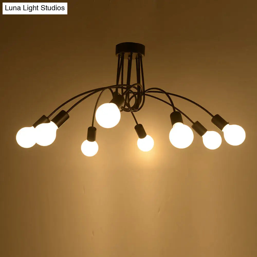 DecorBites™ DecorBites™ Industrial Metal Arched Semi-Flush Ceiling Light: 8-Bulb Restaurant Flush Mount Fixture in Black