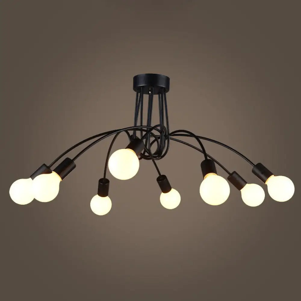 DecorBites™ DecorBites™ Industrial Metal Arched Semi-Flush Ceiling Light: 8-Bulb Restaurant Flush Mount Fixture in Black