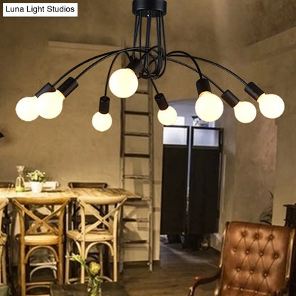 DecorBites™ DecorBites™ Industrial Metal Arched Semi-Flush Ceiling Light: 8-Bulb Restaurant Flush Mount Fixture in Black