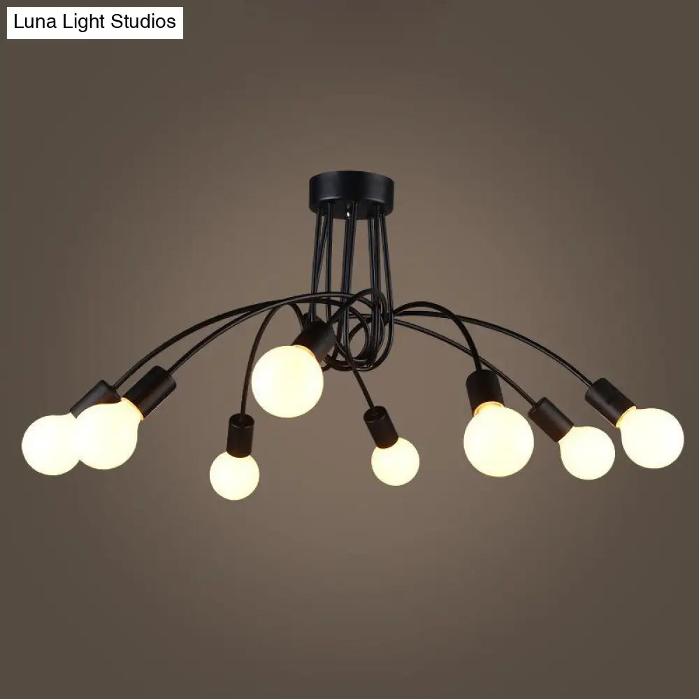 DecorBites™ DecorBites™ Industrial Metal Arched Semi-Flush Ceiling Light: 8-Bulb Restaurant Flush Mount Fixture in Black