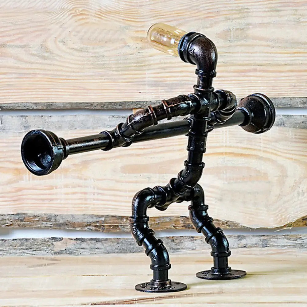 Industrial Metal Athlete Table Light - 1 Head Night Lamp for Boys' Bedside in Black