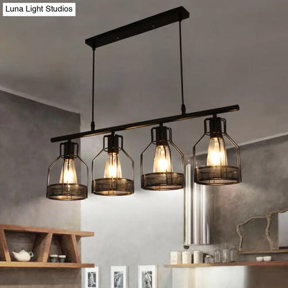 DecorBites™ Industrial Metal Bar Chandelier: Black Birdcage Island Lighting Fixture