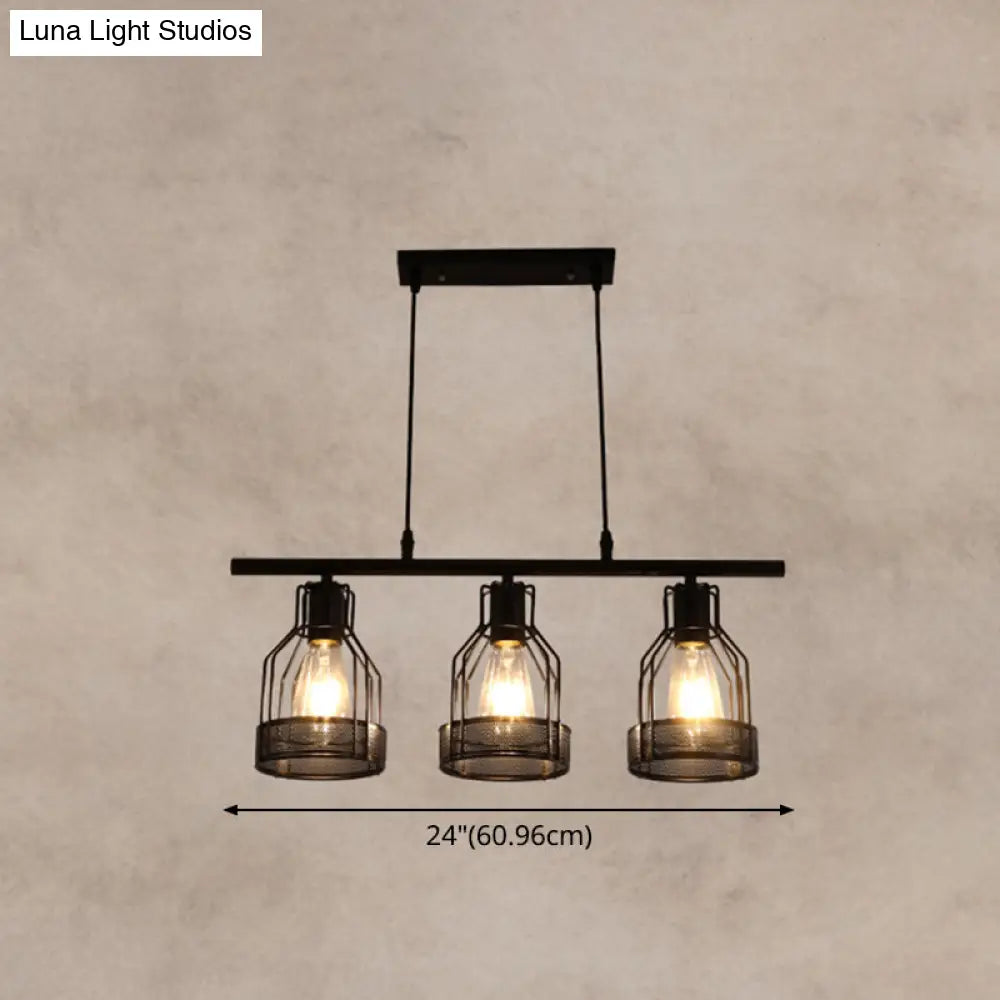 DecorBites™ Industrial Metal Bar Chandelier: Black Birdcage Island Lighting Fixture