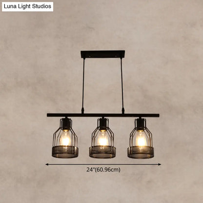 DecorBites™ Industrial Metal Bar Chandelier: Black Birdcage Island Lighting Fixture