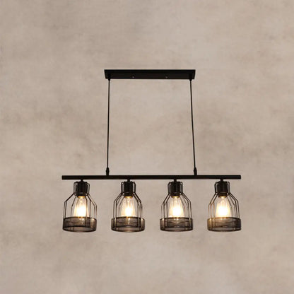 DecorBites™ Industrial Metal Bar Chandelier: Black Birdcage Island Lighting Fixture