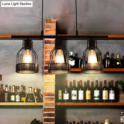 DecorBites™ Industrial Metal Bar Chandelier: Black Birdcage Island Lighting Fixture