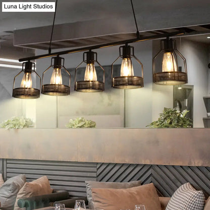 DecorBites™ Industrial Metal Bar Chandelier: Black Birdcage Island Lighting Fixture