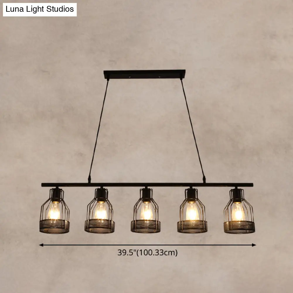 DecorBites™ Industrial Metal Bar Chandelier: Black Birdcage Island Lighting Fixture