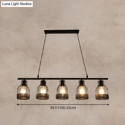 DecorBites™ Industrial Metal Bar Chandelier: Black Birdcage Island Lighting Fixture