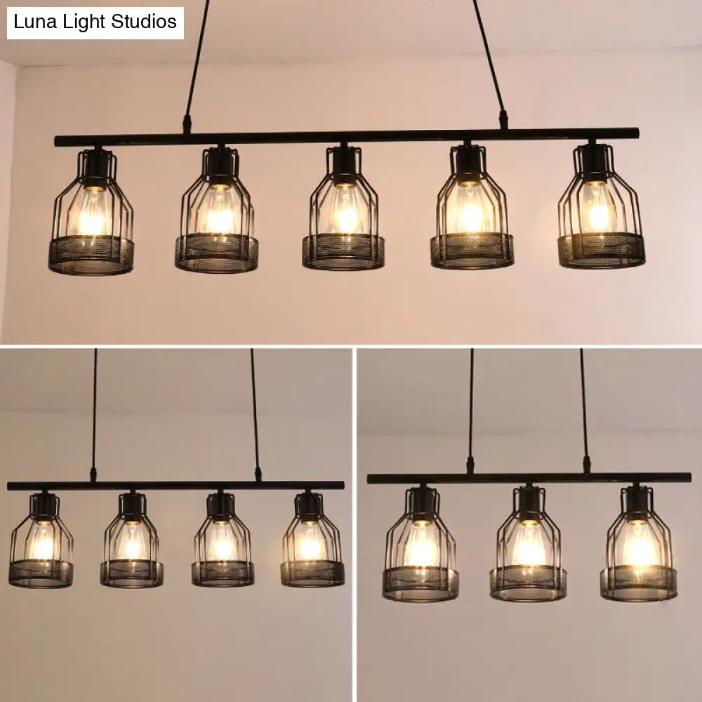 DecorBites™ Industrial Metal Bar Chandelier: Black Birdcage Island Lighting Fixture