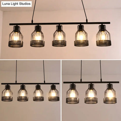 DecorBites™ Industrial Metal Bar Chandelier: Black Birdcage Island Lighting Fixture