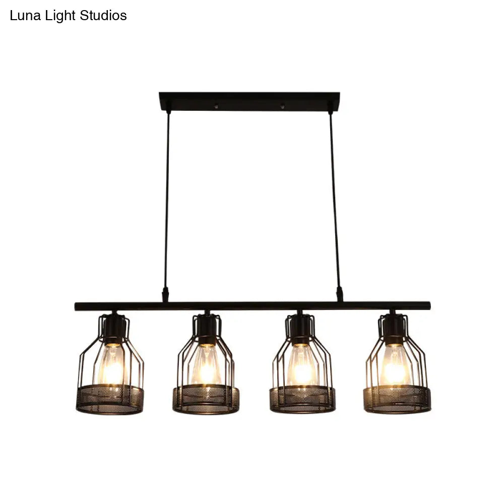 DecorBites™ Industrial Metal Bar Chandelier: Black Birdcage Island Lighting Fixture
