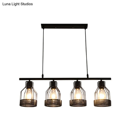 DecorBites™ Industrial Metal Bar Chandelier: Black Birdcage Island Lighting Fixture