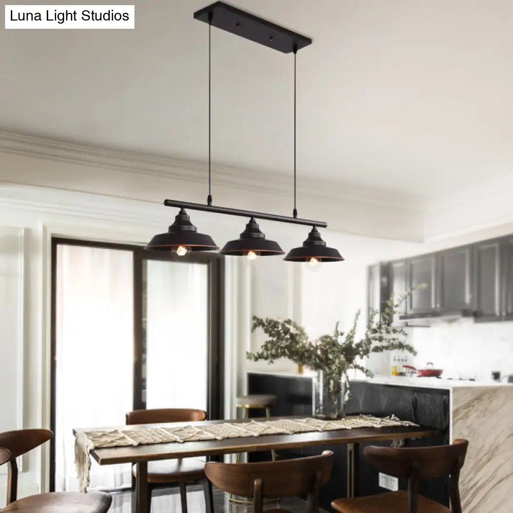 DecorBites™ Industrial Metal Barn Shade Dining Room Chandelier with 3 Black Hanging Light Bulbs