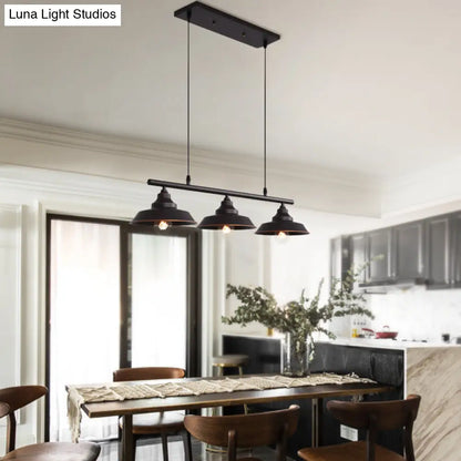 DecorBites™ Industrial Metal Barn Shade Dining Room Chandelier with 3 Black Hanging Light Bulbs