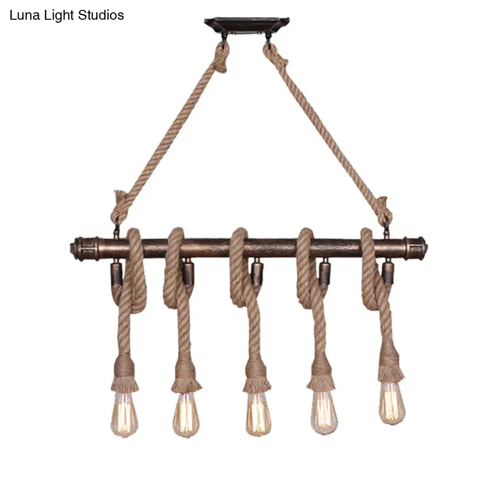 DecorBites™ Industrial Metal Beige Chandelier Lighting Fixture for Linear Restaurant Island