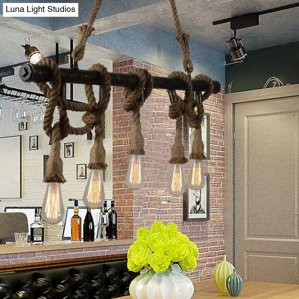 DecorBites™ Industrial Metal Beige Chandelier Lighting Fixture for Linear Restaurant Island