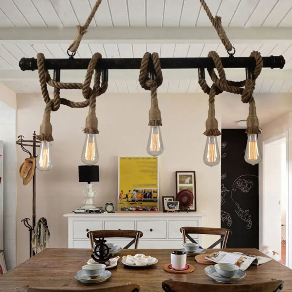 DecorBites™ Industrial Metal Beige Chandelier Lighting Fixture for Linear Restaurant Island